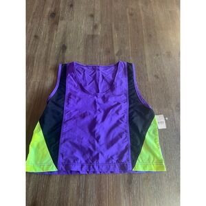 Vintage Mervyns Nylon Colorblock Tank Top Purple Neon Green 90s Crop Top Medium